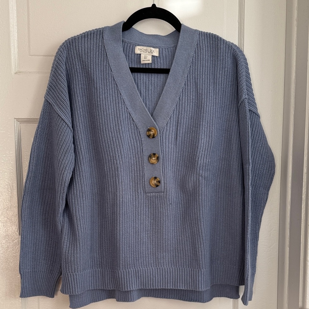 Nordstrom Rachel Zoe V-Neck Sweater with Button Detail in Light Blue